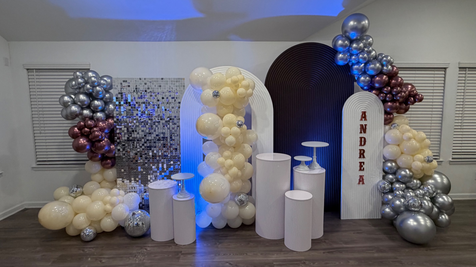 Andrea Celebration (Silver Celebration) — balloon decor by Bambino Events TX, 1/3